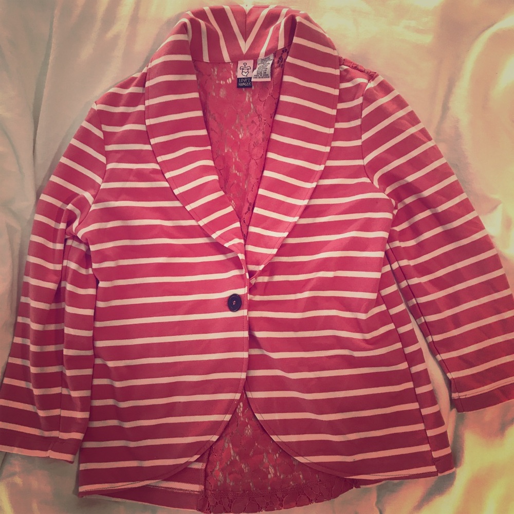 Pink and white striped blazer